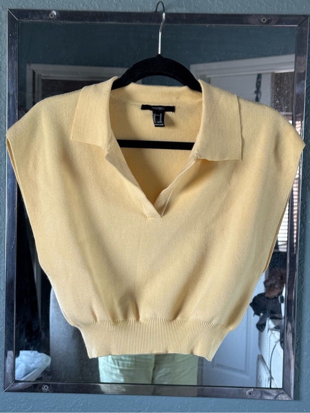 Vintage Academia Cropped Cream Ribbed Collared Knit Boxy Top Size XL